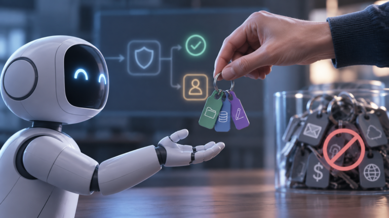 A narrow, scoped set of keys handed to an AI agent instead of a full keyring, illustrating how to limit AI agent permissions