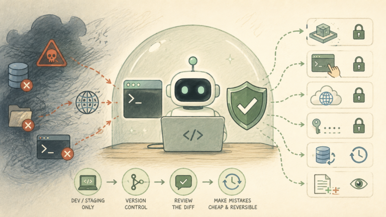 A terminal window where an AI coding agent runs shell commands, illustrating the risk of securing AI coding agents